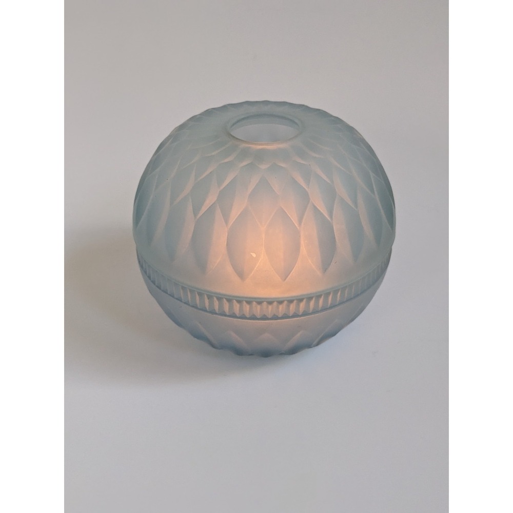 Vintage Indiana Glass Co. Mt. Vernon Fairy Lamp Frosted Blue Satin Diamond Point - Picture 3 of 14